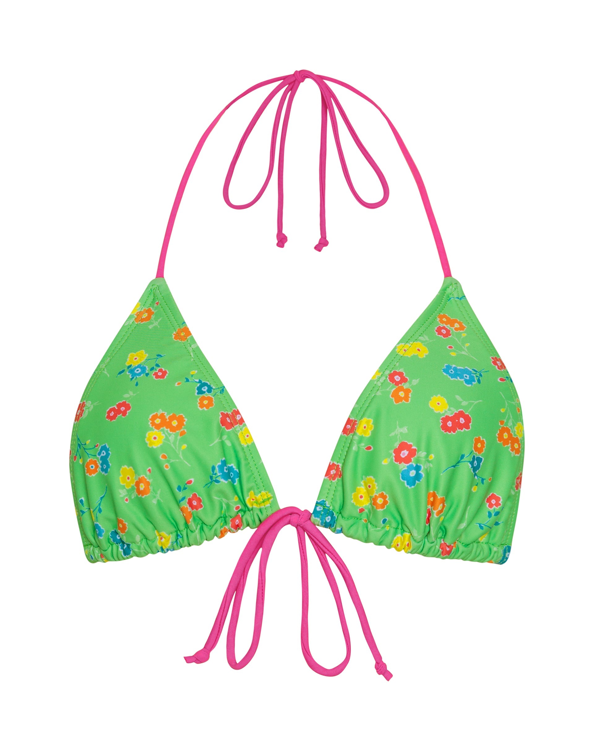 Imagen del sujetador de bikini Pamita de flores verdes con ribete rosa