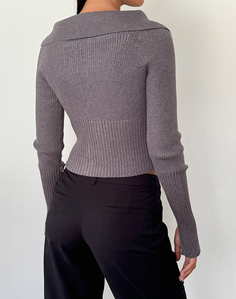 Imagen de Radia Jersey de manga larga y hombros descubiertos con cremallera en gris oscuro