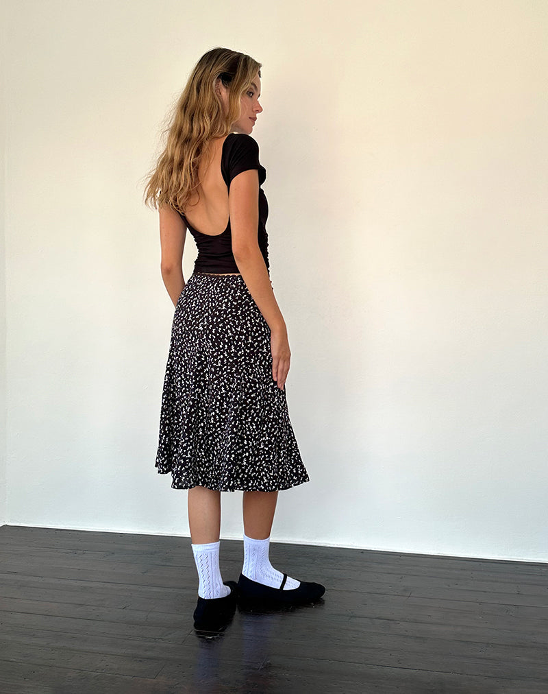 Image of Rahyu Midi Skirt in Black Ditsy Romance