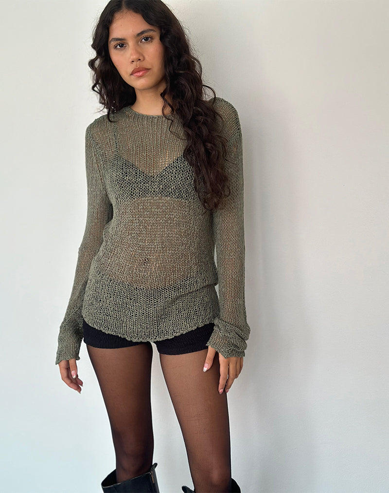 Image of Rajiya Open Weave Jumper in Olive