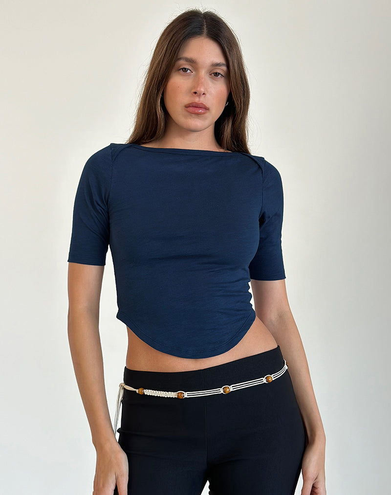 Image of Ralda Curved Jersey Tee in Navy