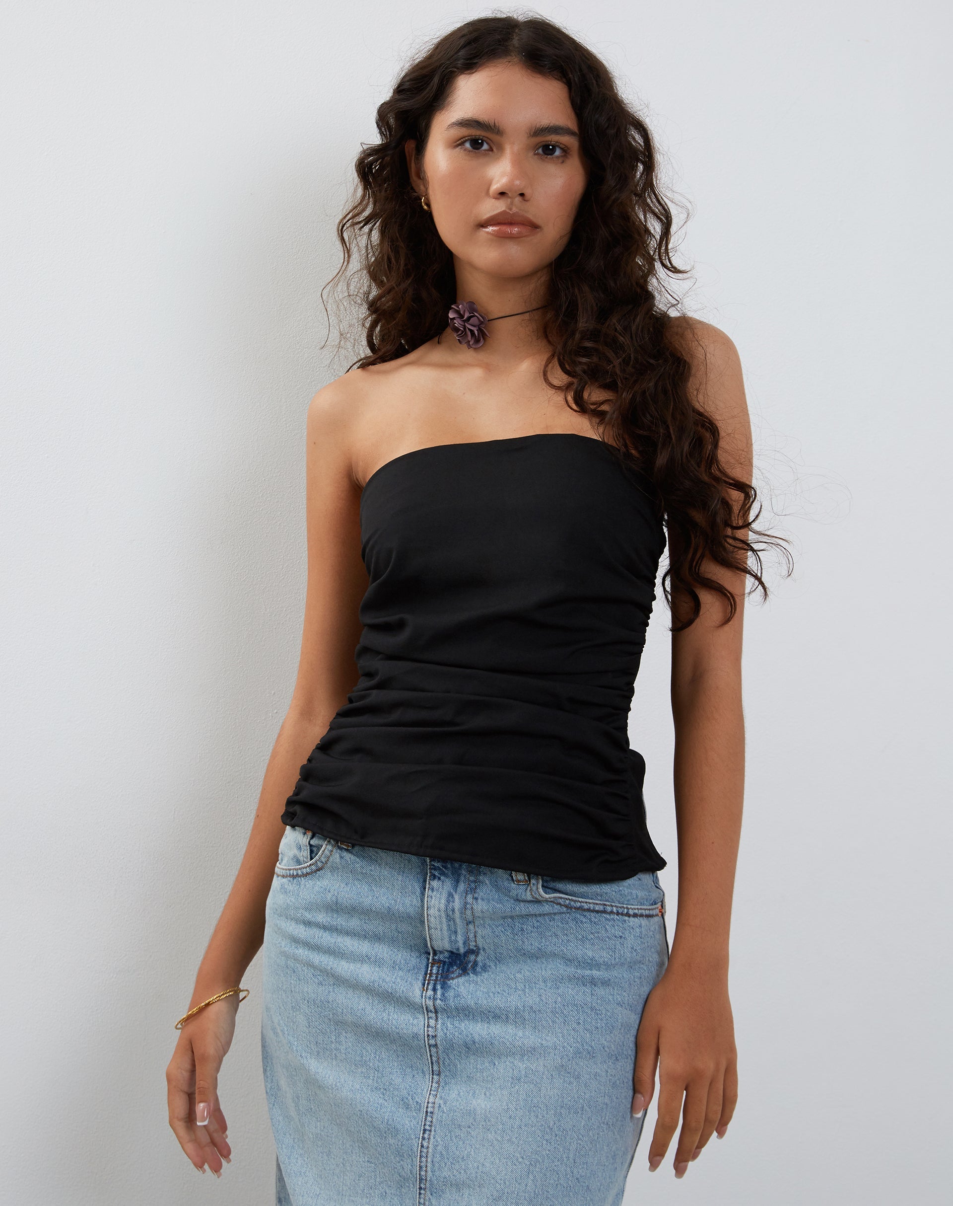 Imagen de Tahari Tie Back Longline Tube Top en Negro