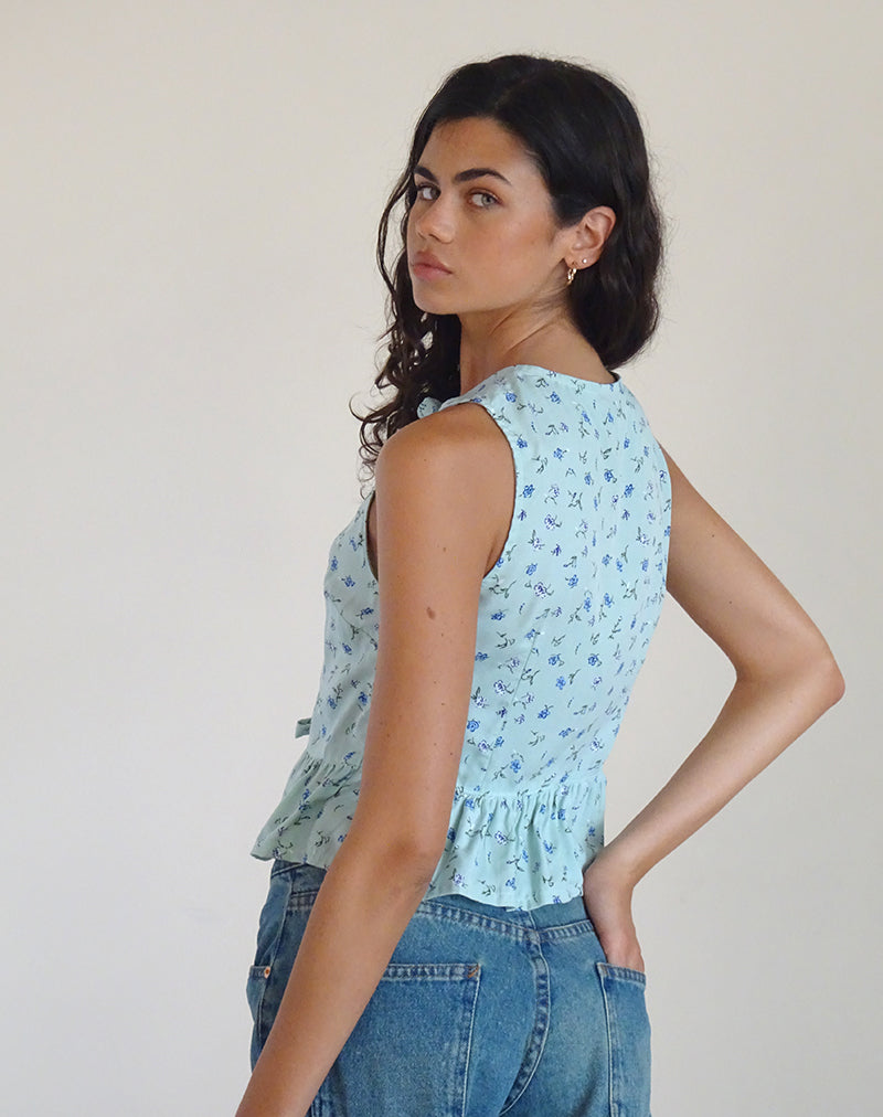 image of Revata Tie Front Top in Pretty Petal Green