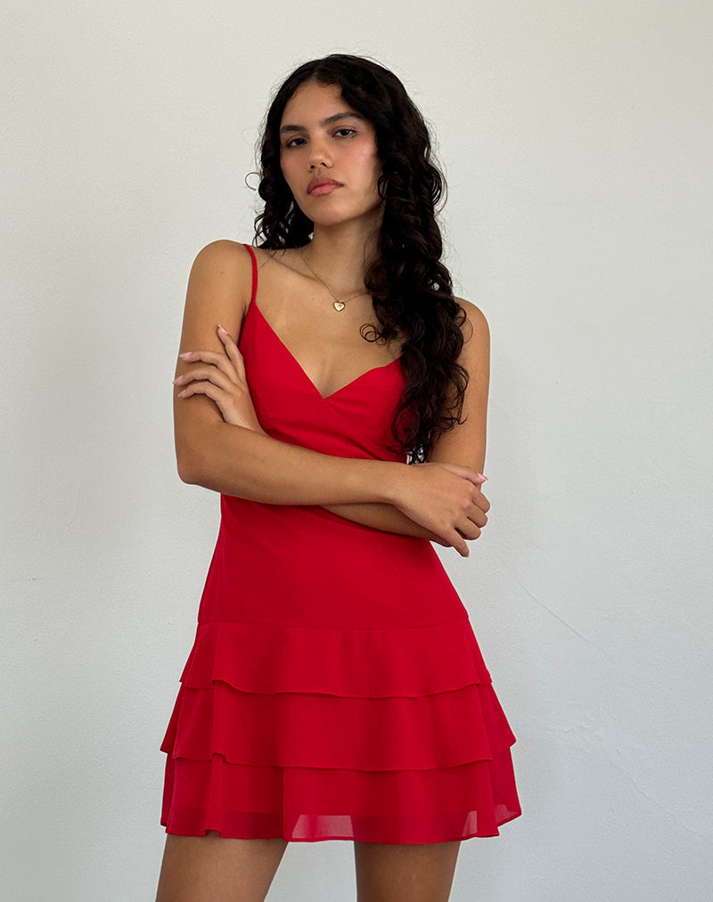 Image of Riasi Ruffle Mini Dress in Chiffon Red