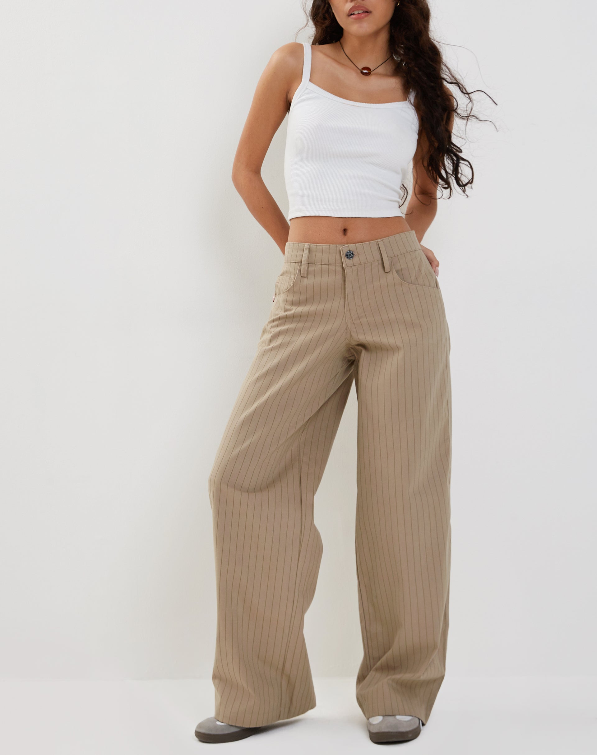 imagen de Roomy Low Rise Extra Wide pantalones en Pinstripe Stone