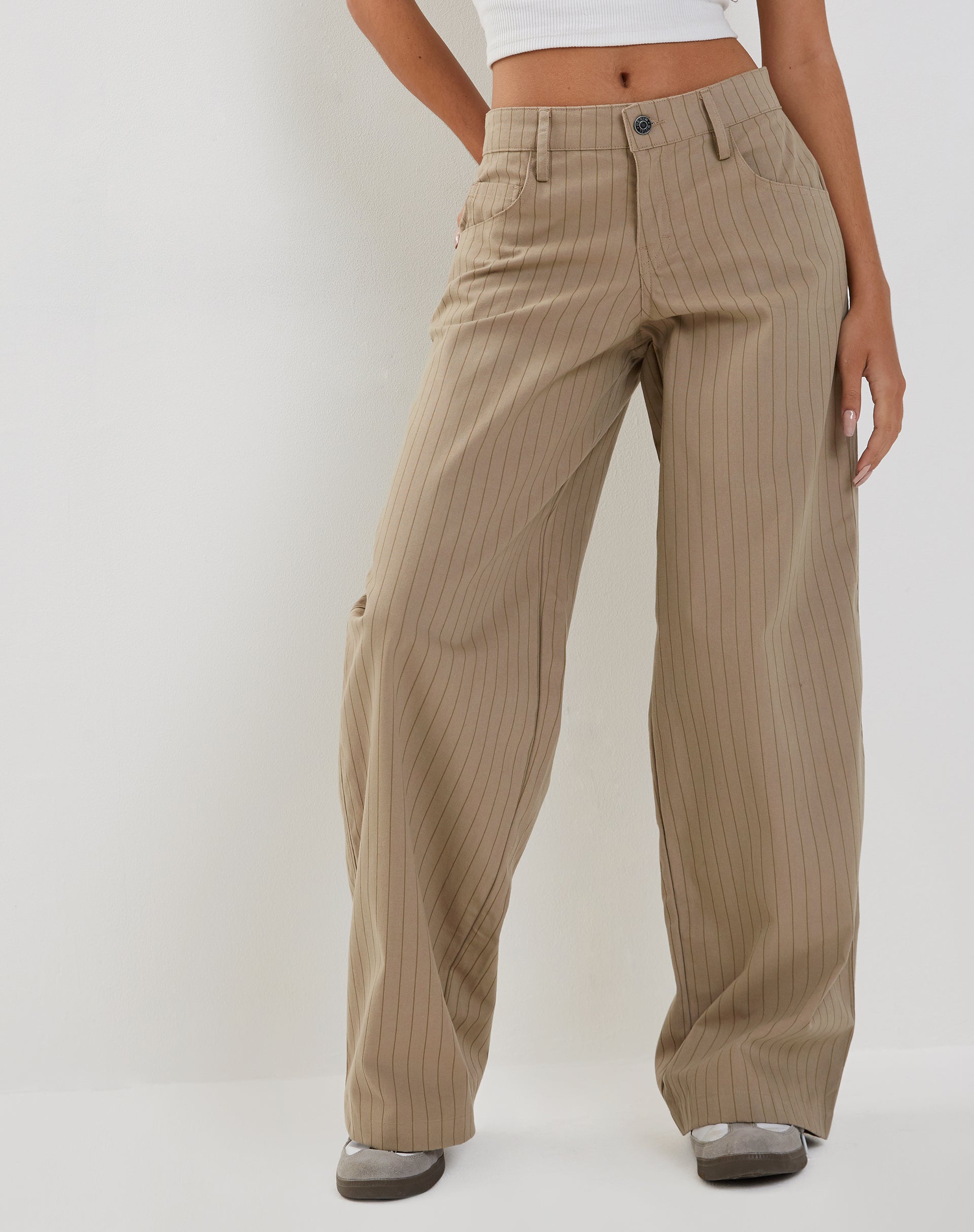 imagen de Roomy Low Rise Extra Wide pantalones en Pinstripe Stone