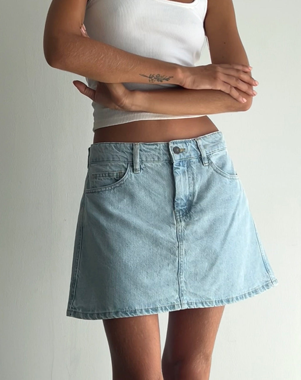 Minifalda A-Line en Denim Azul Bleach