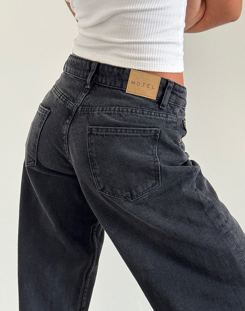 Image of Roomy Extra Wide Low Rise Jeans in Washed Black