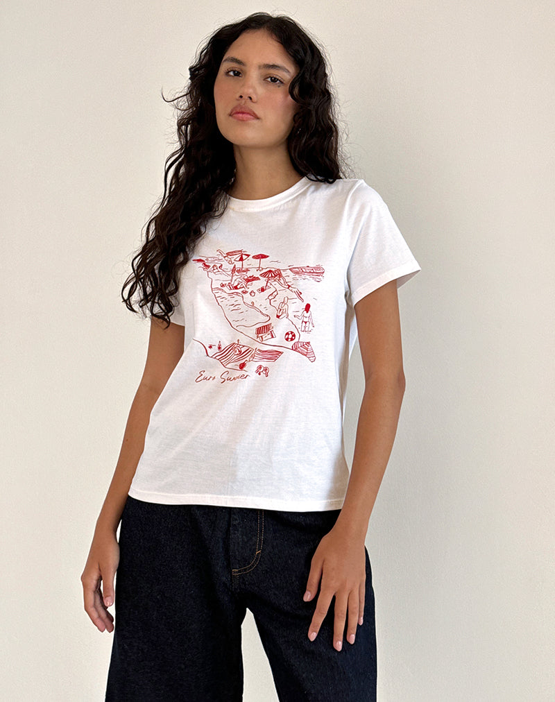 image of Saki Tee in White with Royal Red Euro Summer