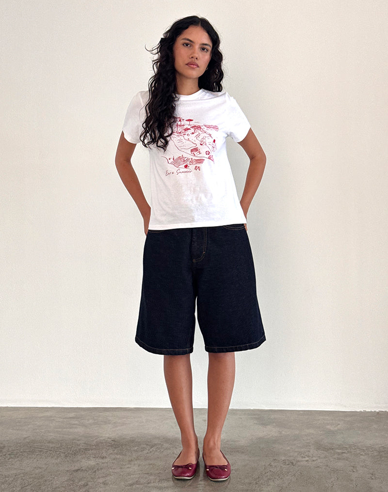 image of Saki Tee in White with Royal Red Euro Summer