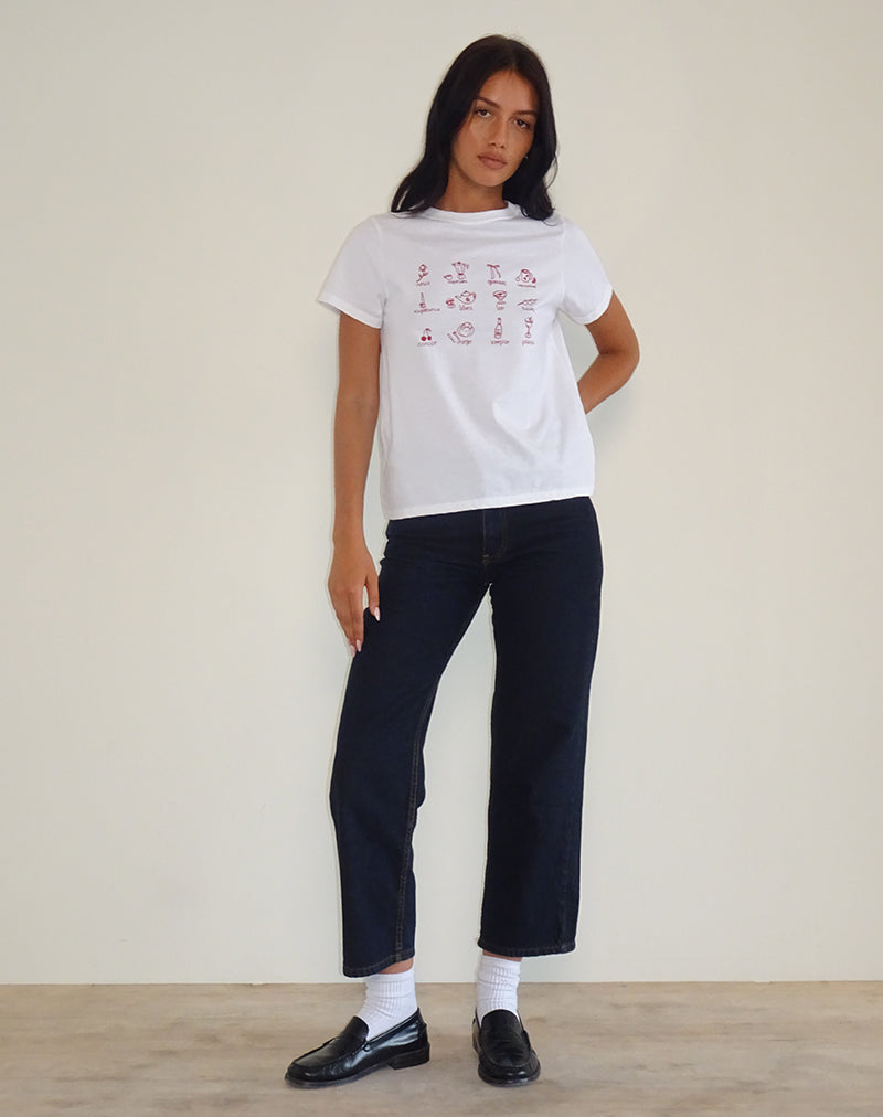 Image of Saki Tee in White with Red Star Signs Print