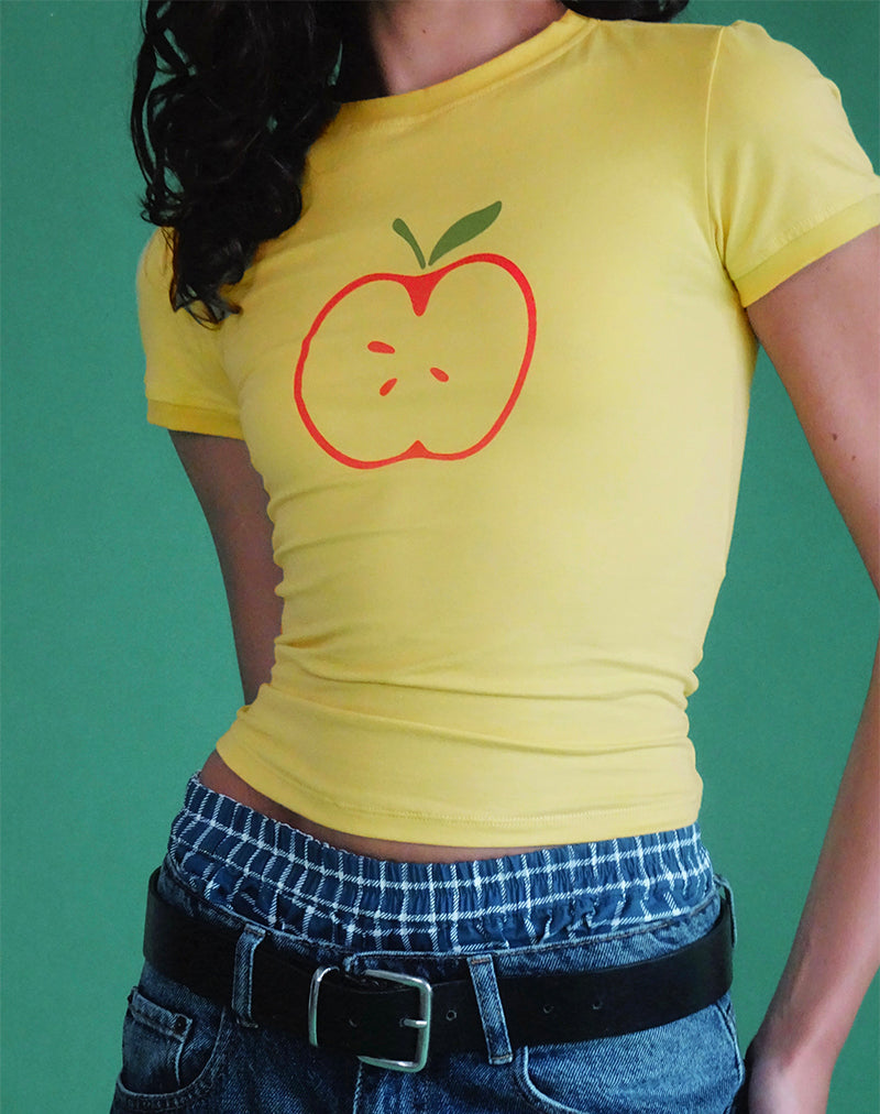 Salida Top in Yellow with Apple Motif