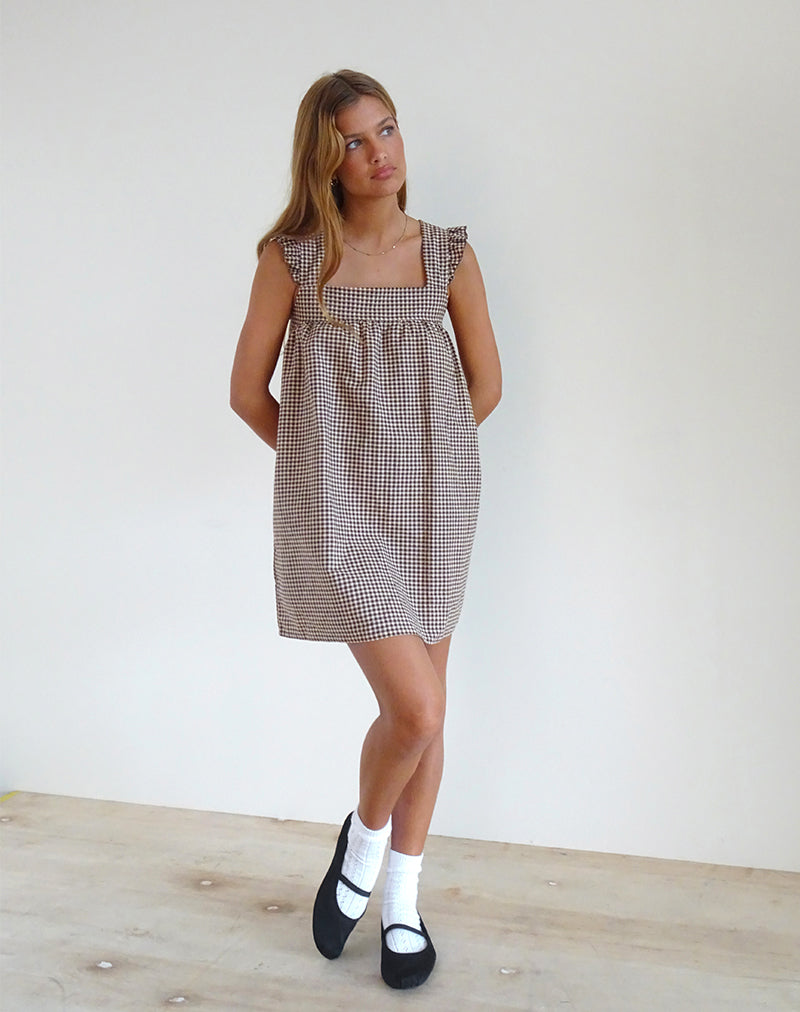 Sanaly Mini Dress in Mini Gingham Brown