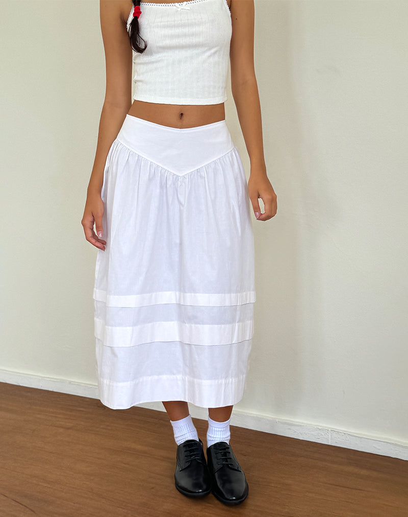 Image of Sarayu Midi Skirt in Poplin White