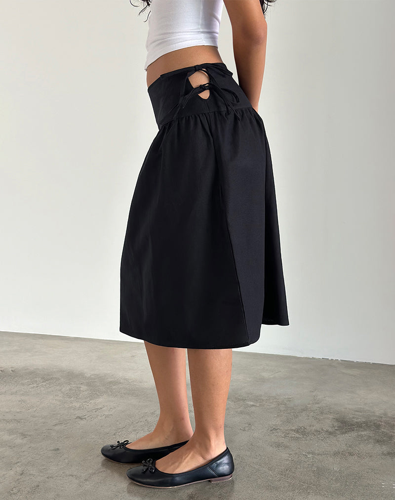 Sasay Midi Skirt in Black Linen Rami