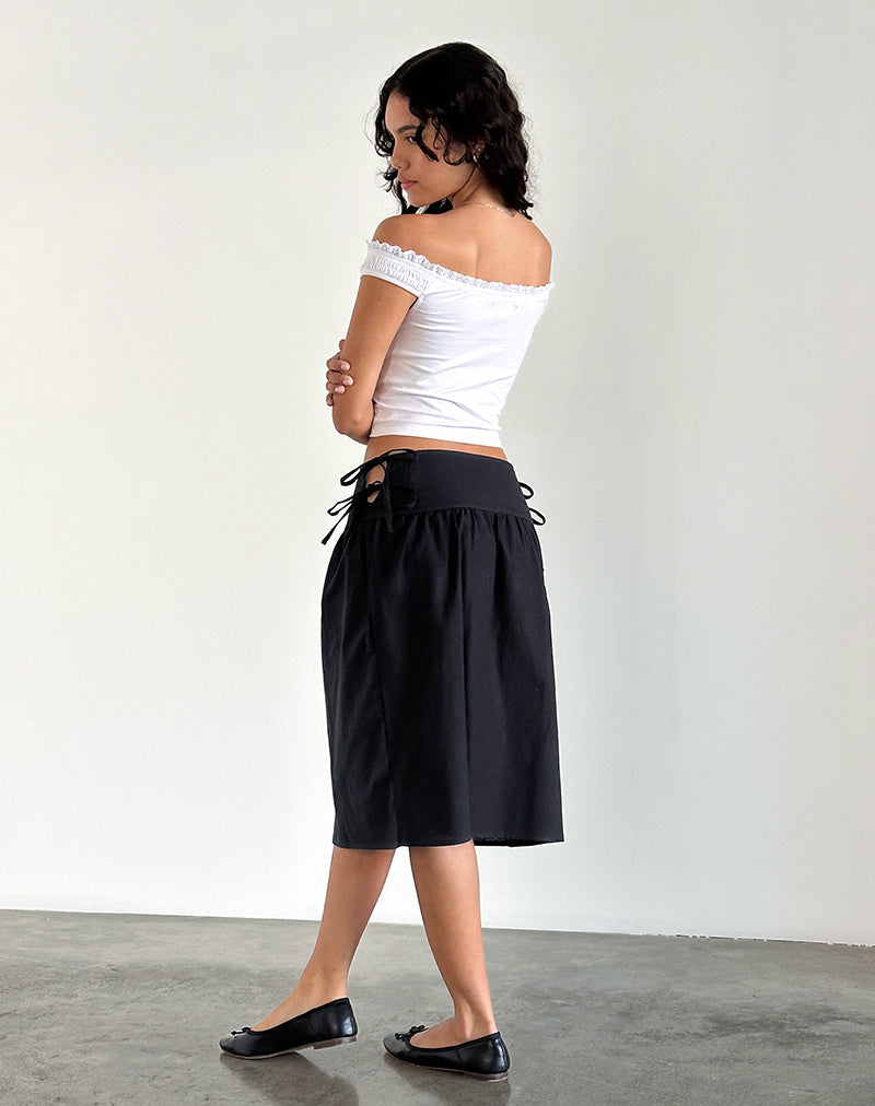 Image of Sasay Midi Skirt in Black Linen Rami