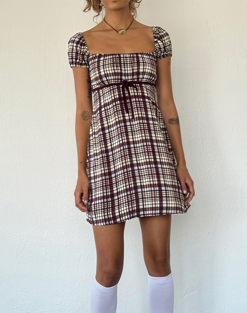 Image of Savio Mini Dress in Multi Check Brown