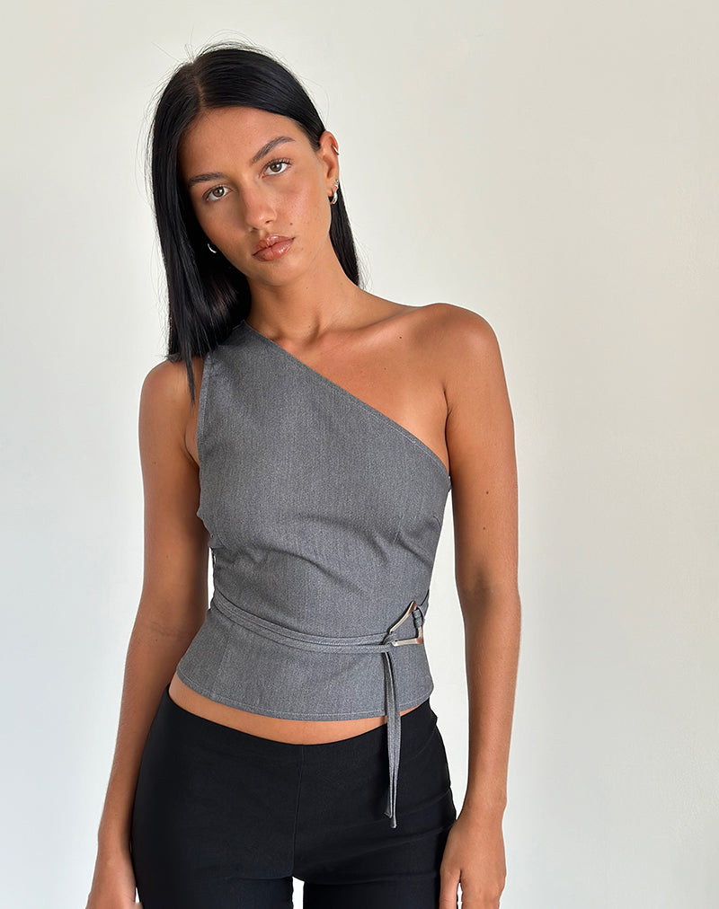 Image of Sayaka One Shoulder Top in Tailoring Charcoal