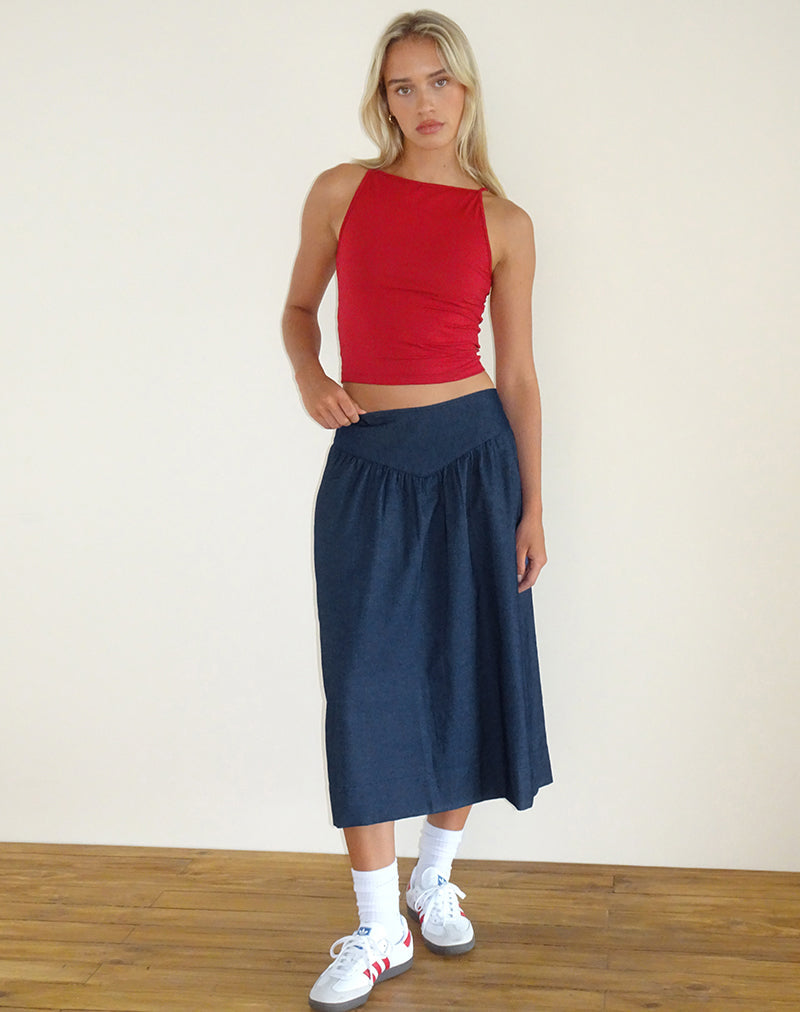 image of Seraya Midi Skirt in Denim Chambray Indigo