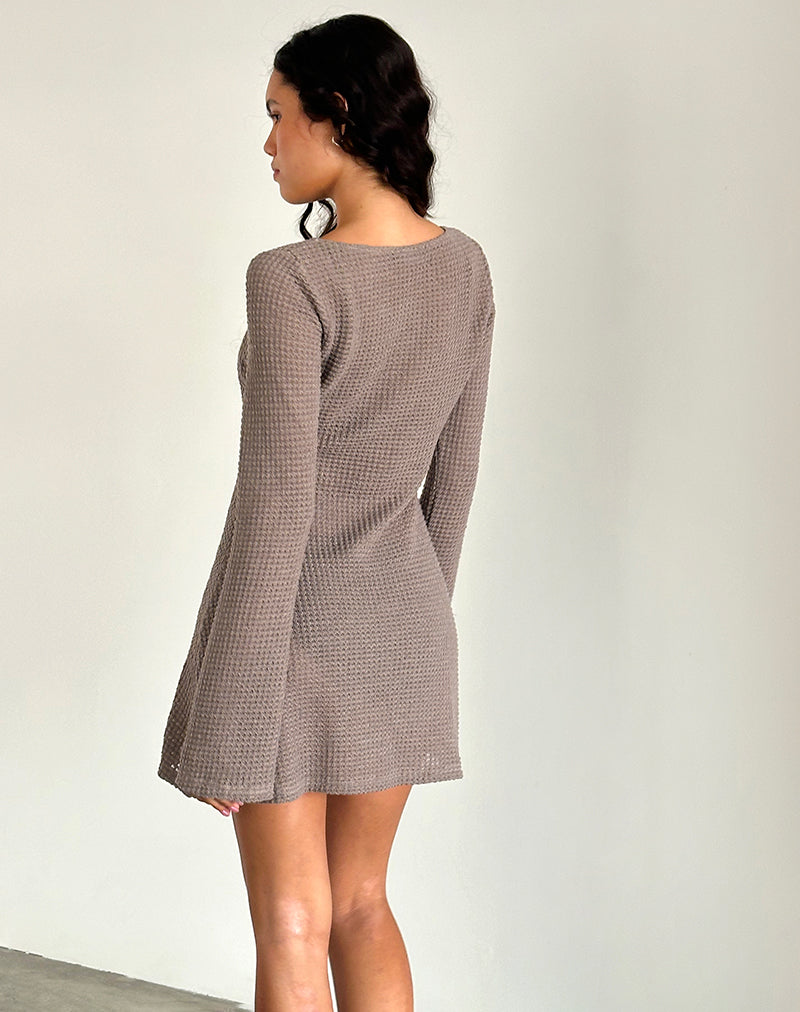 Image of Sevila Long Sleeve Mini Dress in Light Taupe Knit