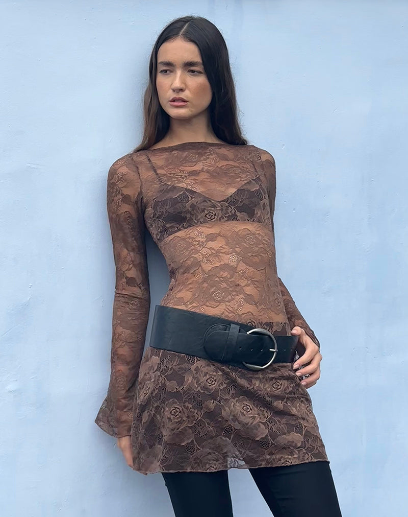 Image of Sevila Long Sleeve Mini Dress in Dark Brown