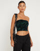 imagen de Shae Bandeau Top en Mini Sequin Green Iridescent