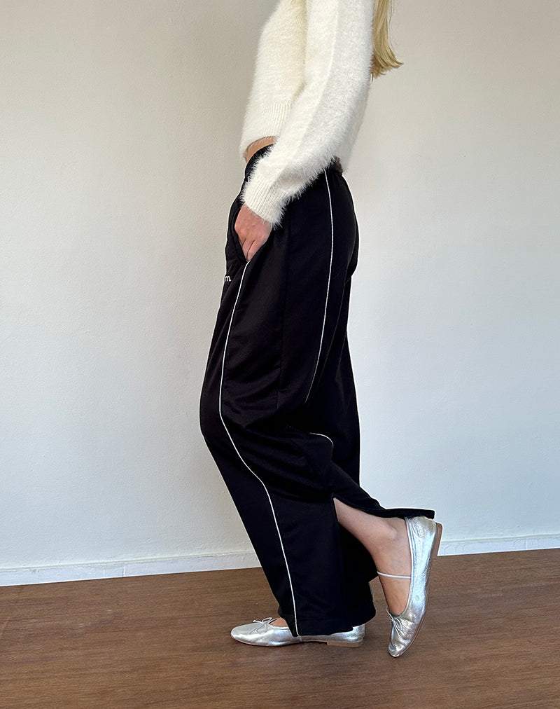 Imagen de Shobi Wide Leg Jogger en negro con ribetes grises