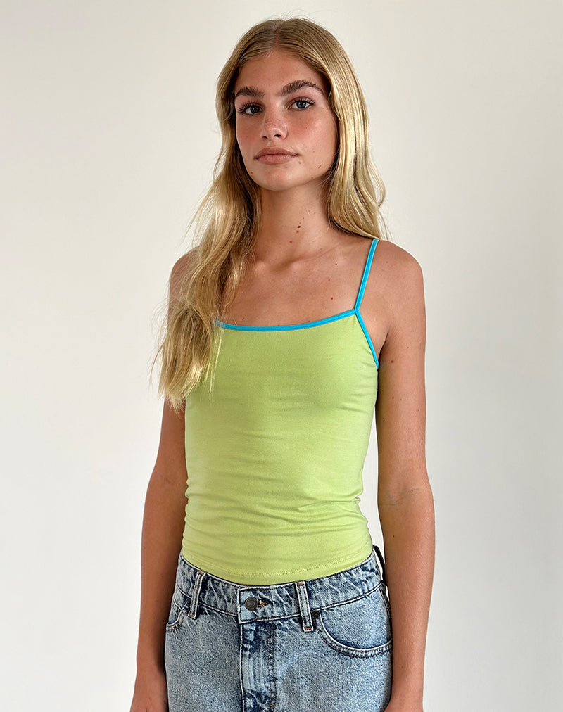 Image of Solani Top in Green Banana with Blue Binding