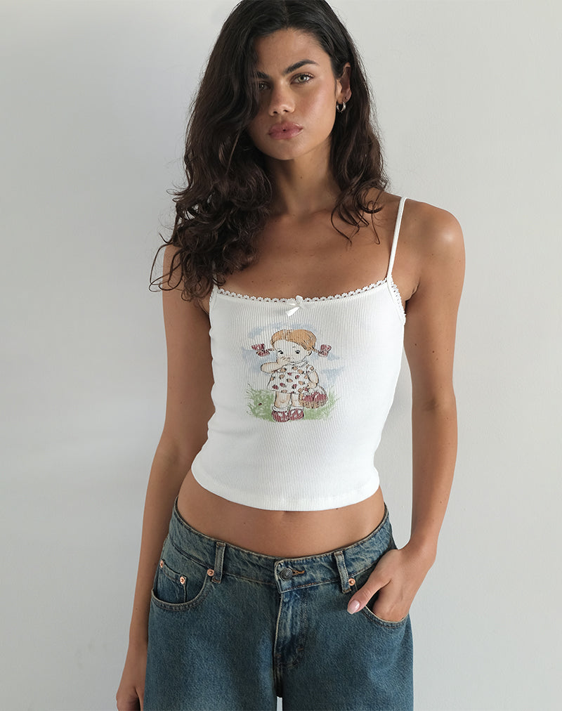 Image of Suna Vest Top in Little Girl Motif White