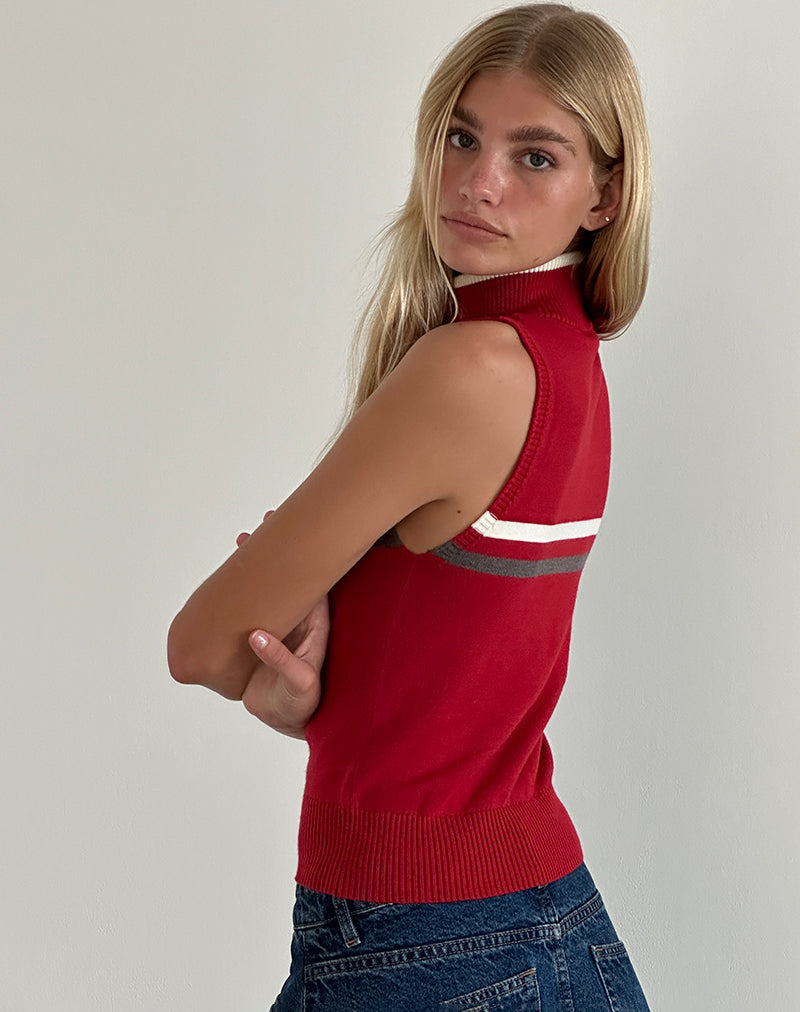 Image of Tabeya Sleeveless Knit Jacket in Red