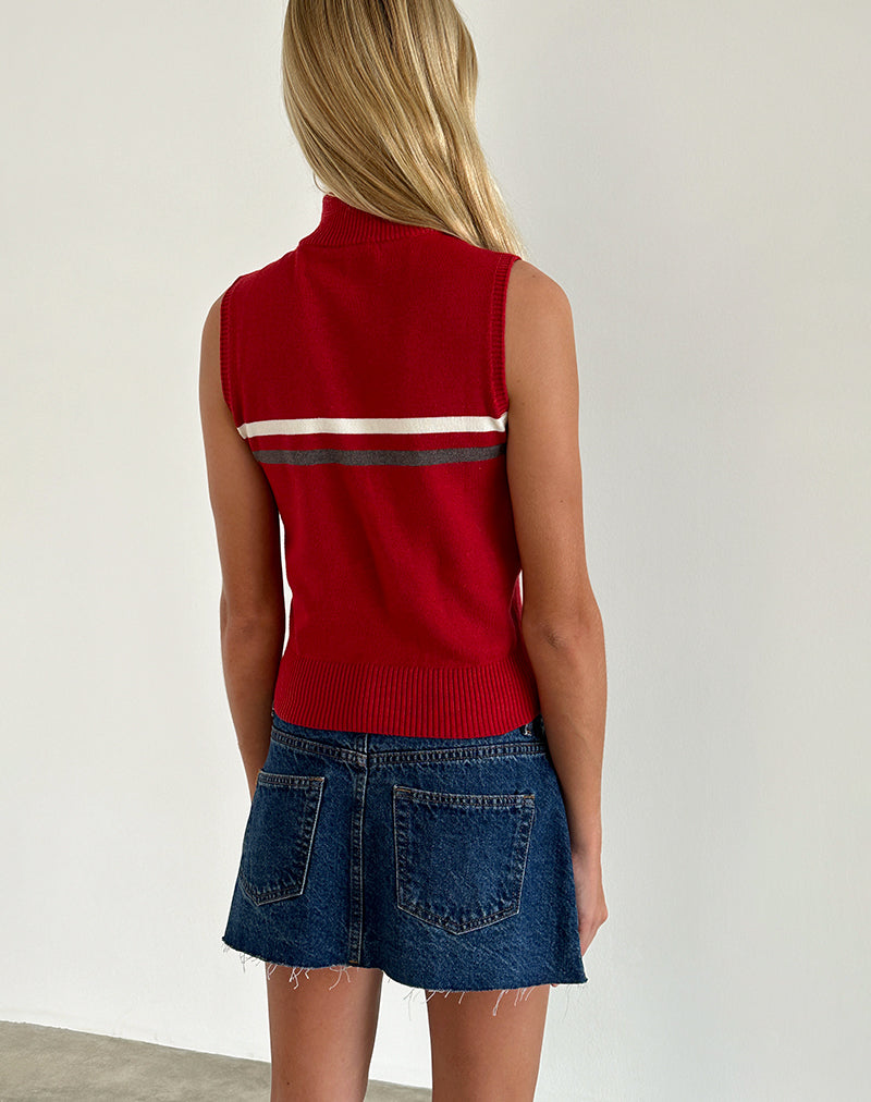 Image of Tabeya Sleeveless Knit Jacket in Red