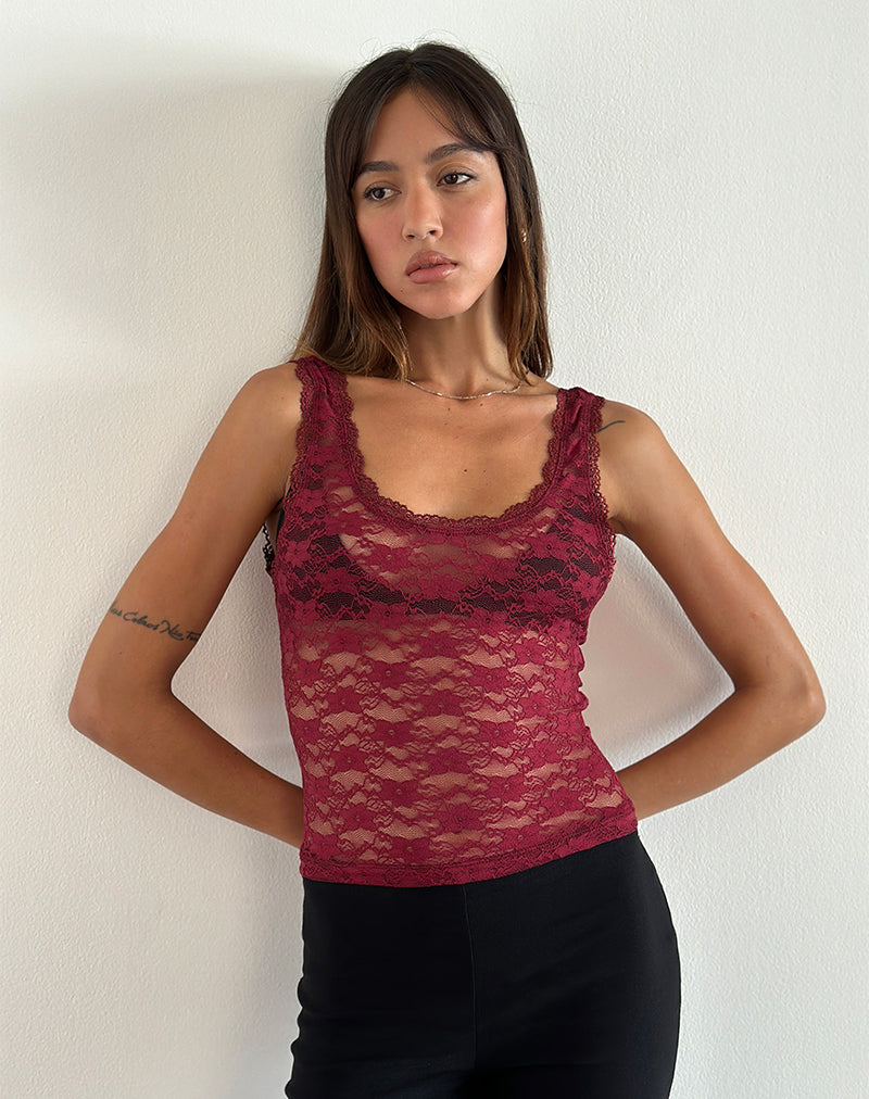 image of Tahoa Top in Orchid Lace Burgundy