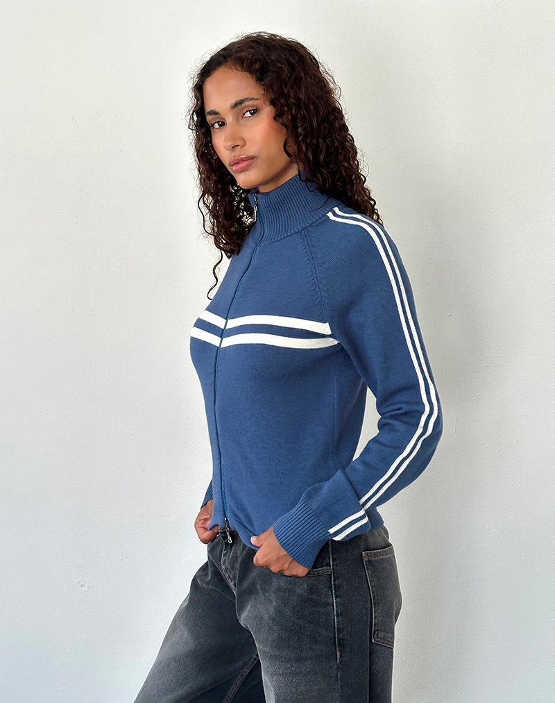 Chaqueta deportiva con cremallera Talisa en azul marino con rayas marfil