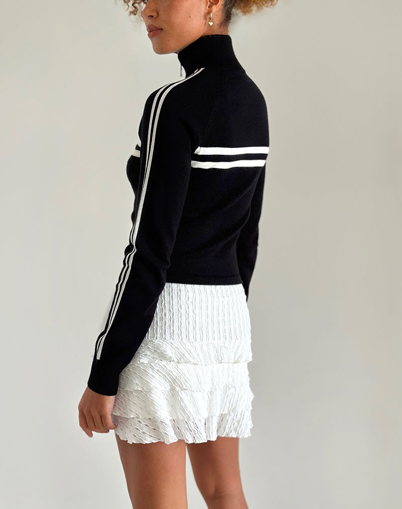 Image of Talisa Zip Through Jacket in Black with White Stripe