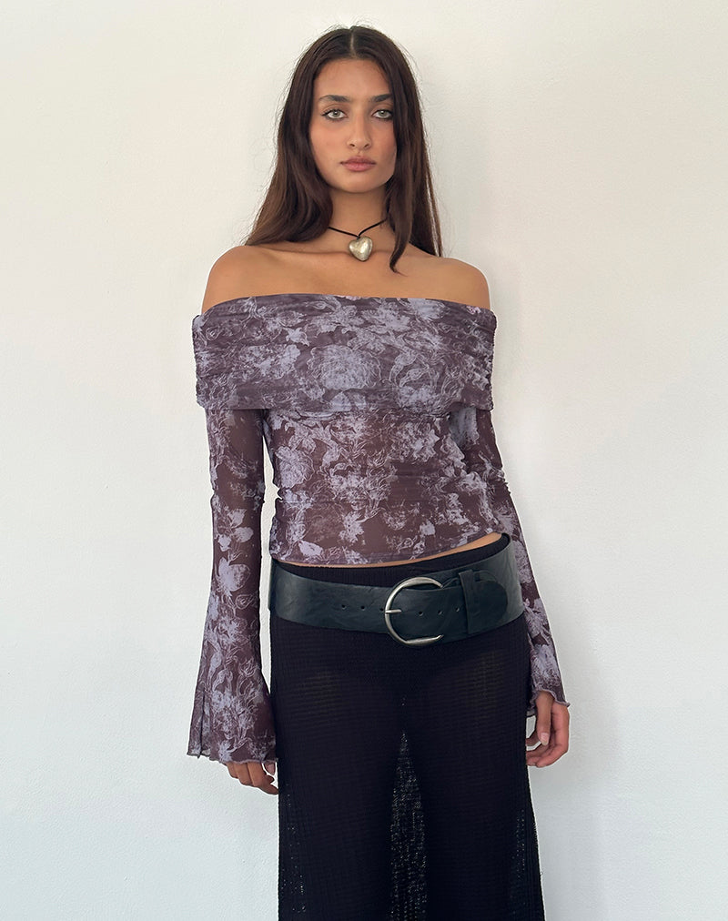 Top Noelle Bardot en Botanic Sketch Morado