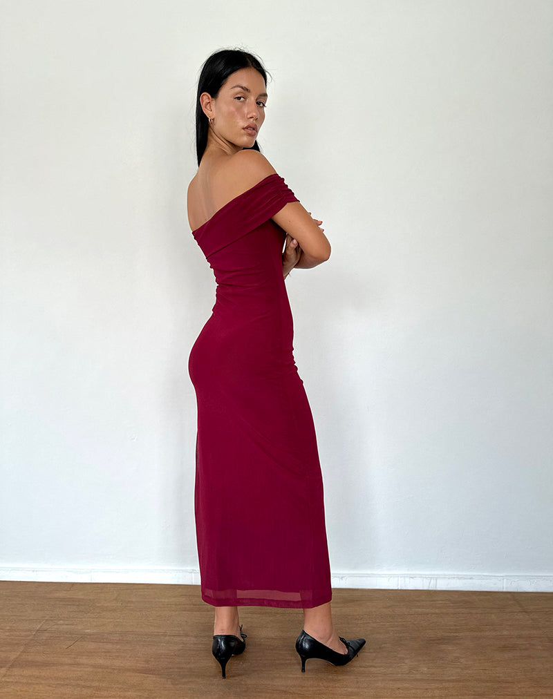 Imagen de Tarna Bardot Maxi Dress in Mesh Borgoña