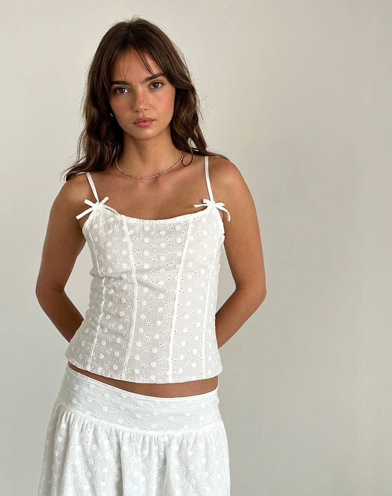 Image of Tasma Corset Top in Woven Broderie White