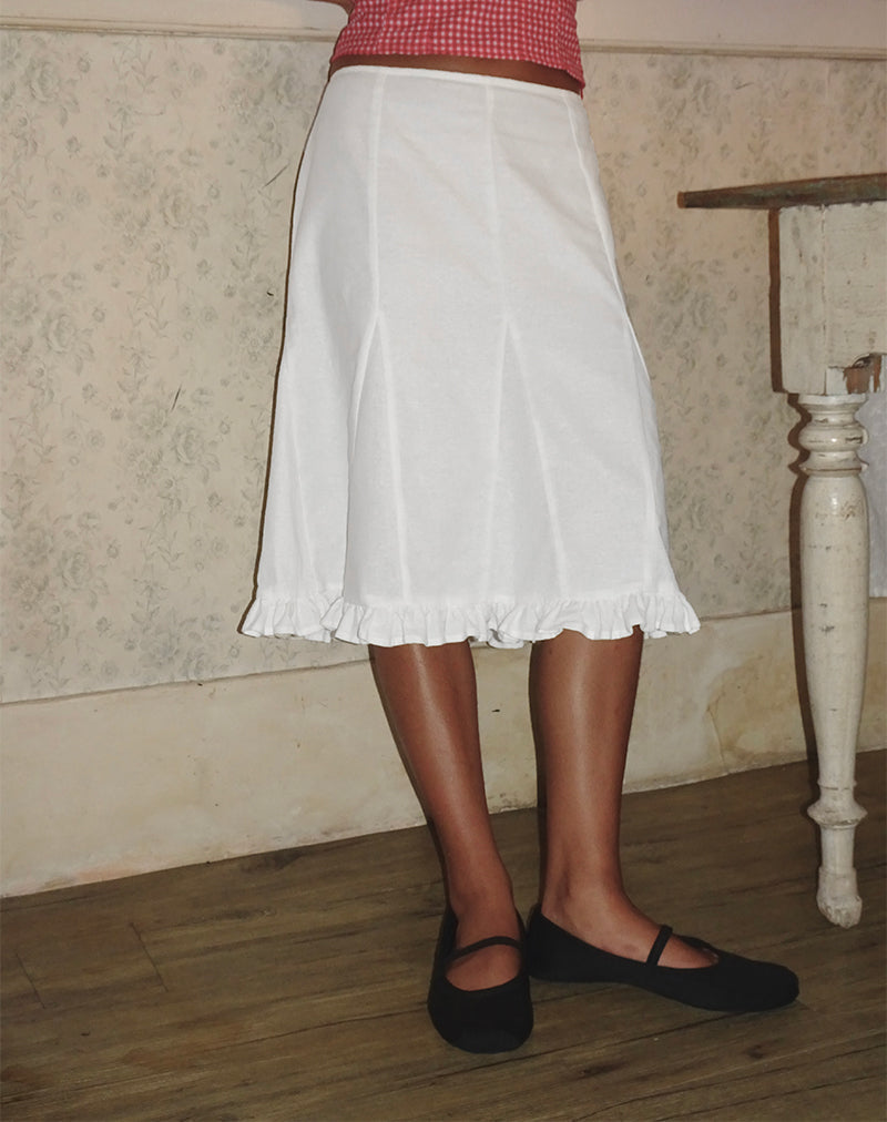 Image of Tausi Pleated Midi Skirt in Off White Linen