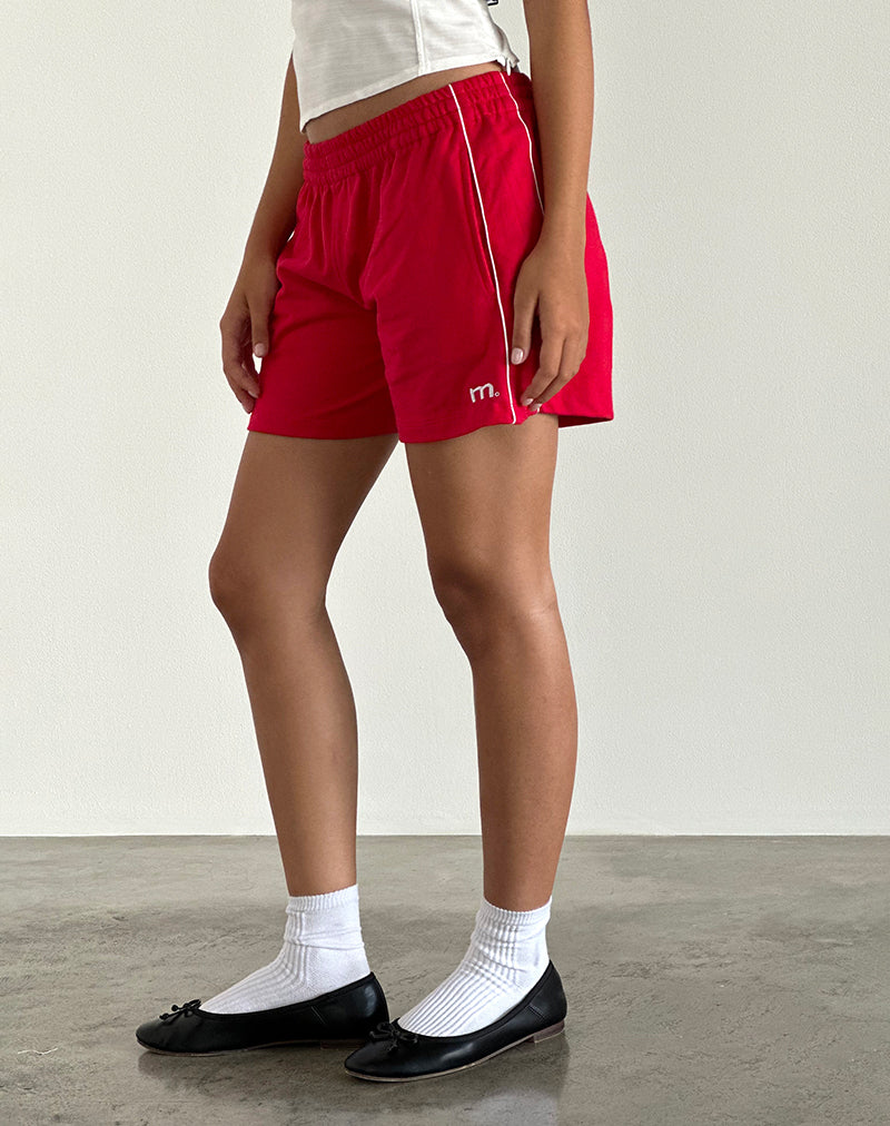 image of Thera Shorts in Tango Red with Off White Piping and M Emb