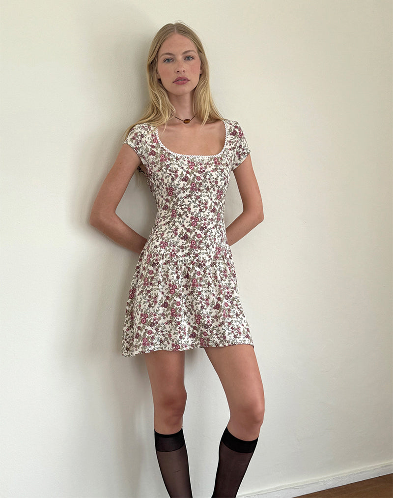 Image of Tipani Mini Dress in Vintage Bloom Ivory