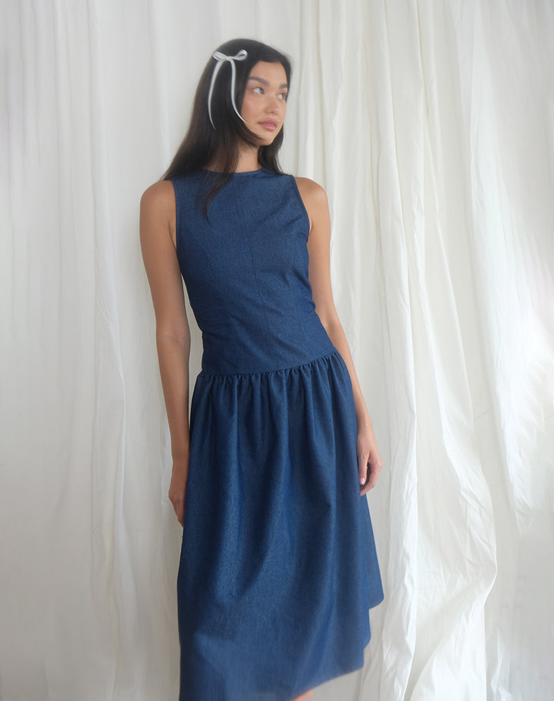 image of Uretta Maxi Dress in Denim Indigo