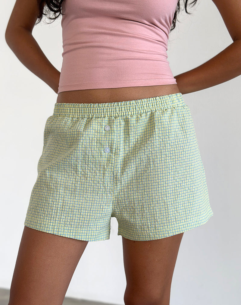 Image of Voir Short in Poplin Gingham Yellow and Blue