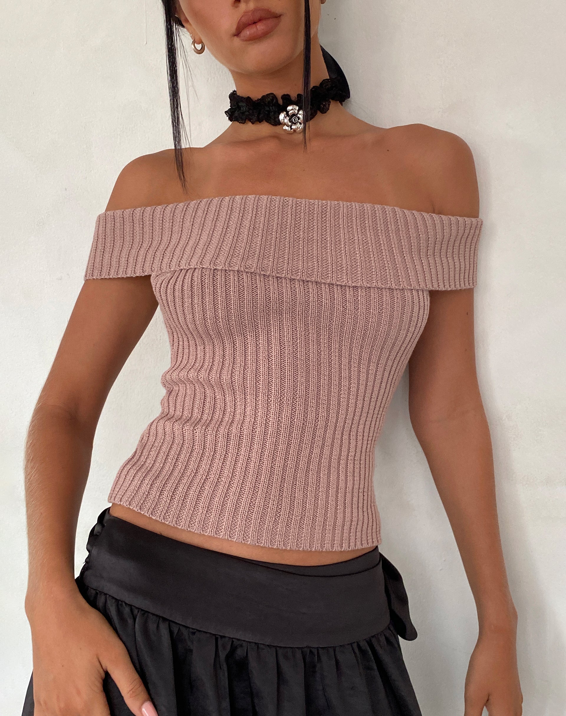 Imagen de Wilda Bardot Bow Back Top en punto Blush