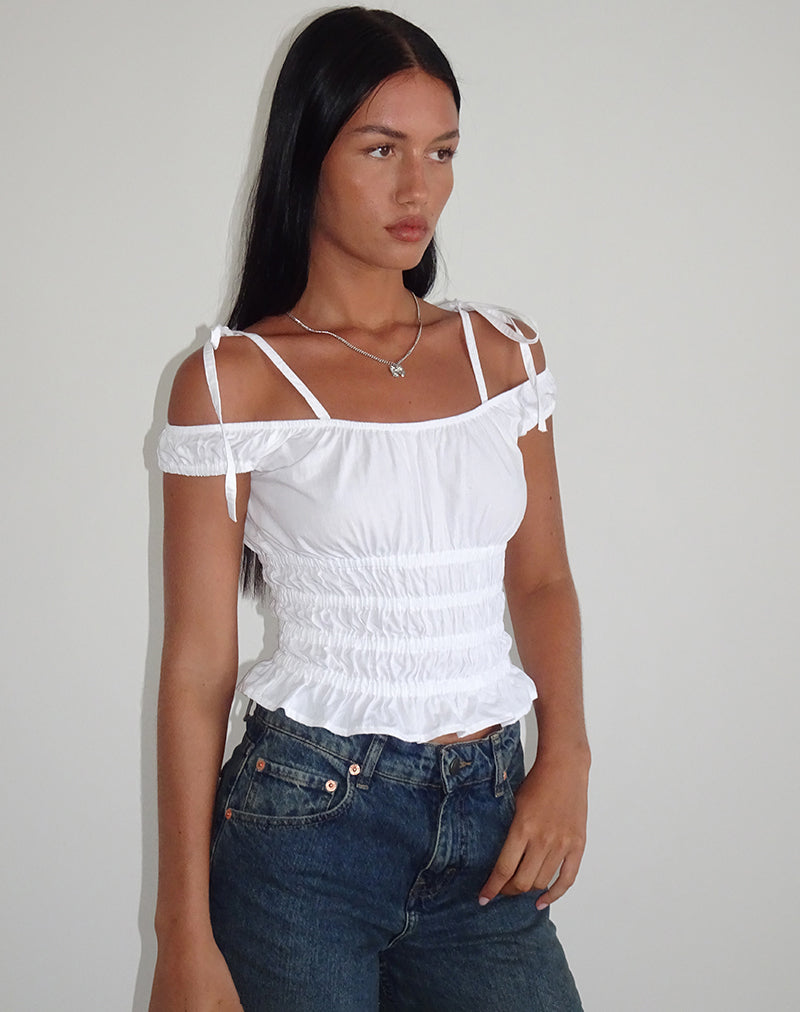 Image of Xavan Bardot Tie Shoulder Top in White