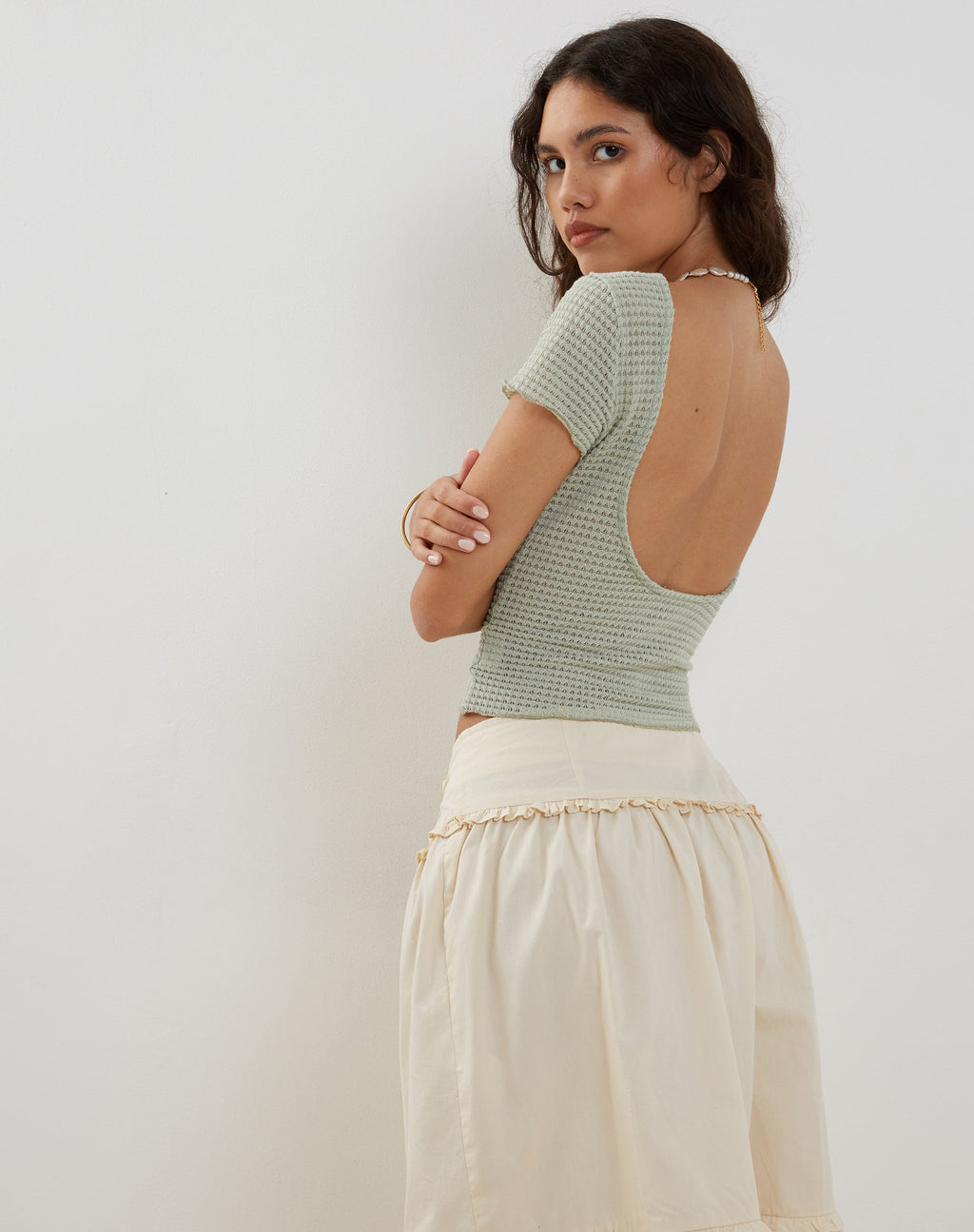 Xiwang Crop Top en ganchillo texturizado Sage