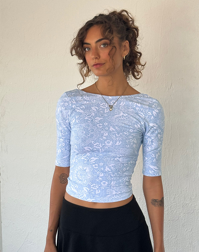 Image of Xiwani Top in White Ornate Print Lycra