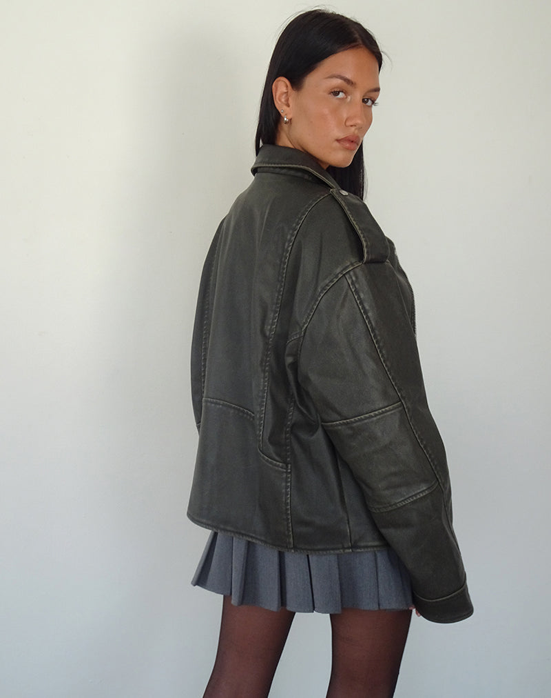 Imagen de Zebbie Distressed Biker Jacket en Oliva