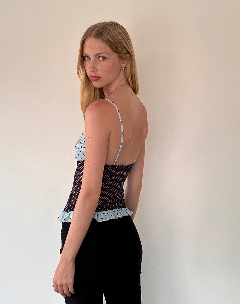 Image of Zeina Cami Top in Blue Black Basic Polka