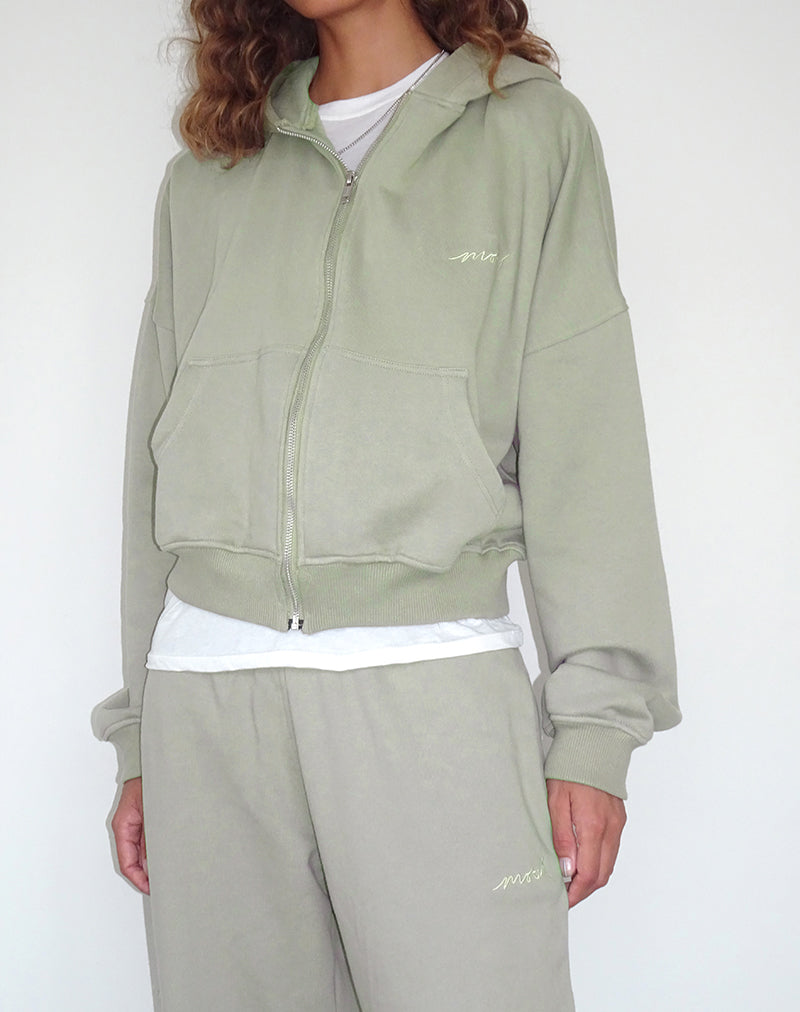 Image of Zip Up Jumper in London Fog with 'MOTEL' Ivory Embroidery