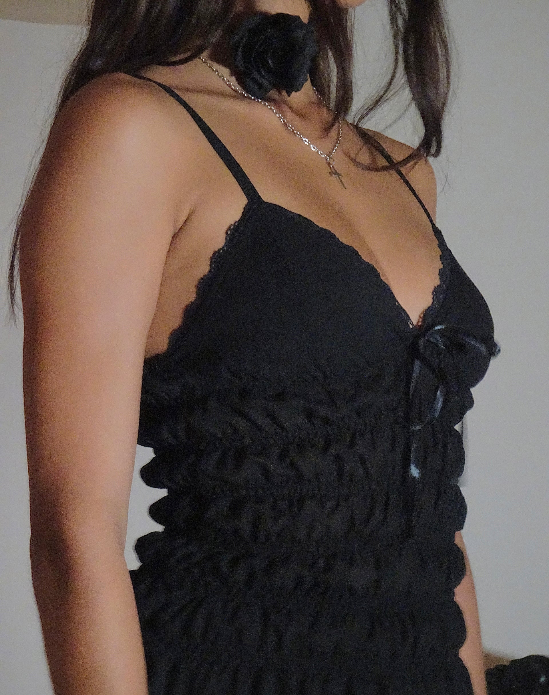 Imagen de Axely Mini Vestido de gasa con pliegues Negro